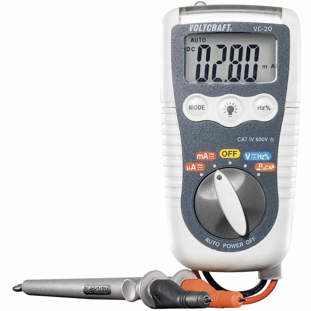 Voltcraft multimetro portatile digitale VC-20 Resistente agli spruzzi (IP54) CAT IV 600 V Display (conteggi): (VC-20)