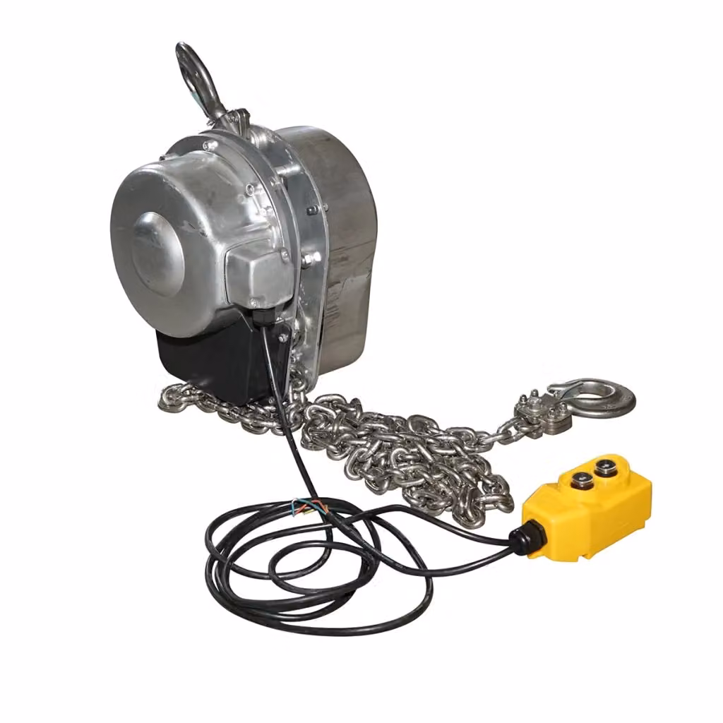 Paranco elettrico Breckner Germany in acciaio inox con catena da 3 m, potenza 500W, 380V e capacità di carico 1000 kg, colore argento – 2