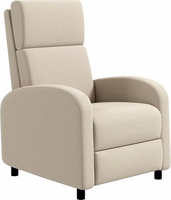 Poltrona Relax TV Reclinabile fino a 160° con Poggiapiedi Estraibile, Tessuto Effetto Lino Crema, 64 x 86 x 102 cm, Ergonomica per Casa
