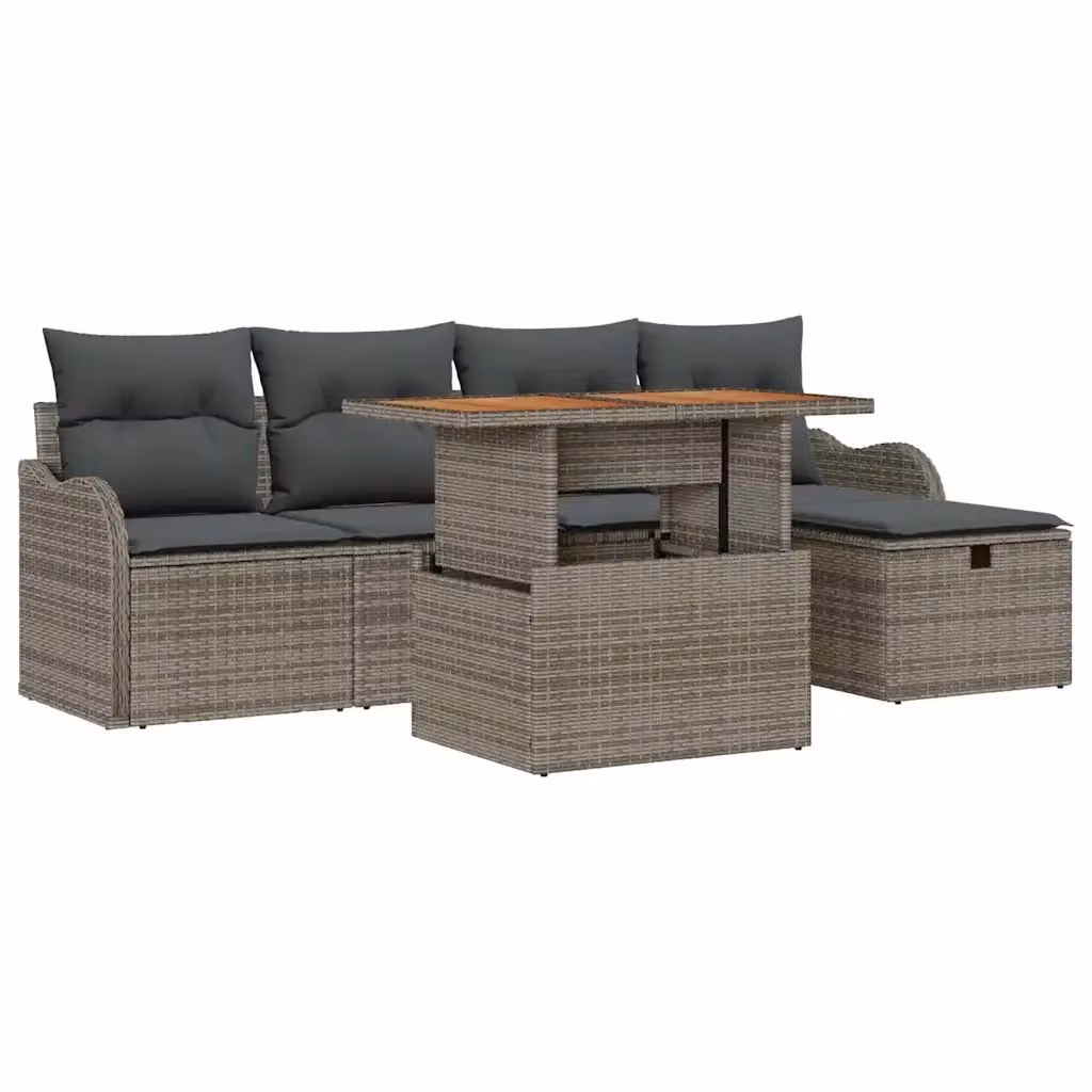 Set Divano da Giardino a L vidaXL in Polyrattan Grigio con 6 Pezzi e Cuscini – 2