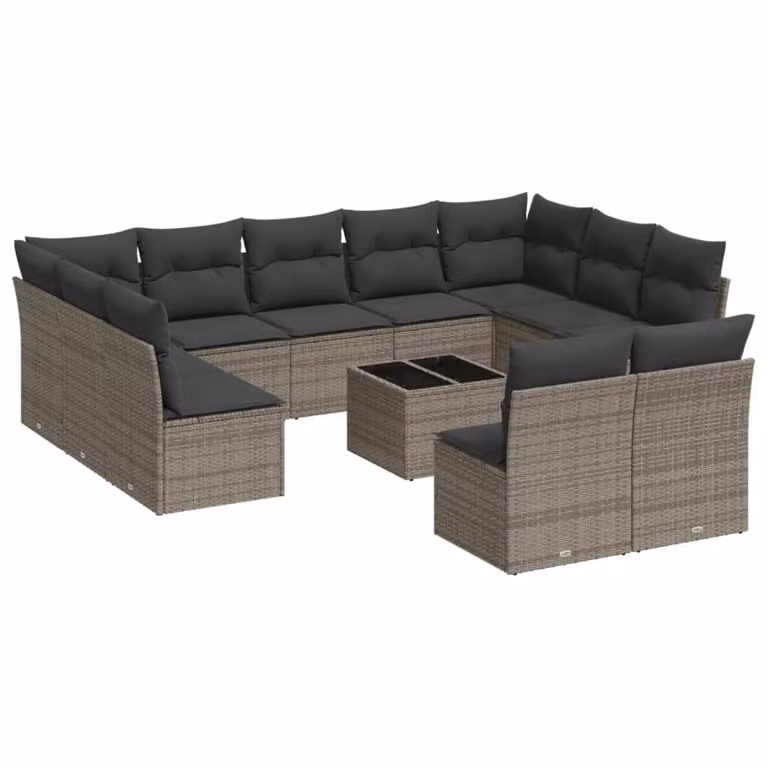Set Divani da Giardino 12 pz con Cuscini Grigio in Polyrattan