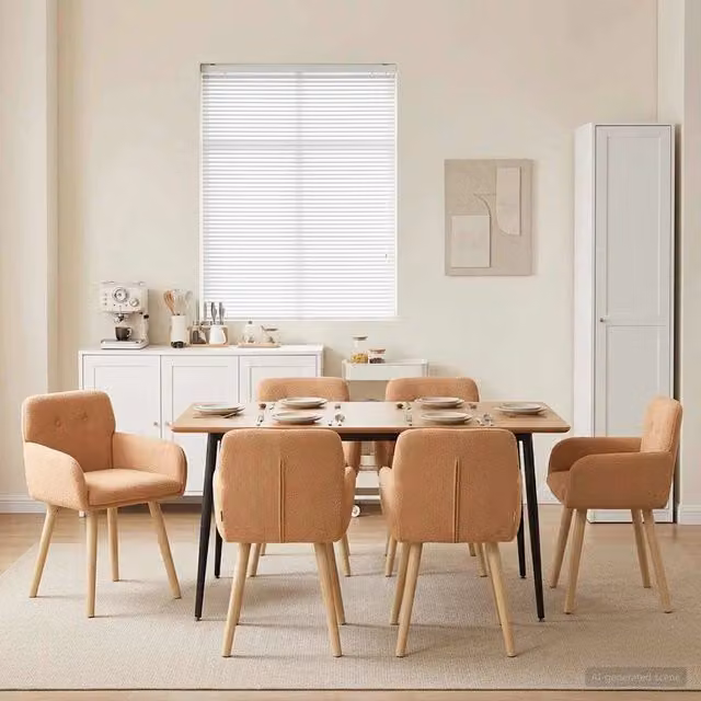 Set di 6 sedie da pranzo moderne vidaXL in tessuto bouclé beige con struttura in legno e metallo L: 59 cm, P: 56,5 cm, H: 85 cm – 1