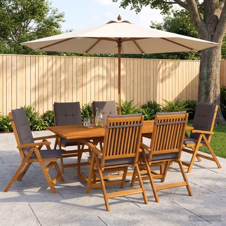 Set da pranzo da esterno vidaXL in legno di acacia con ombrellone, 8 pezzi per 6 persone, colore antracite