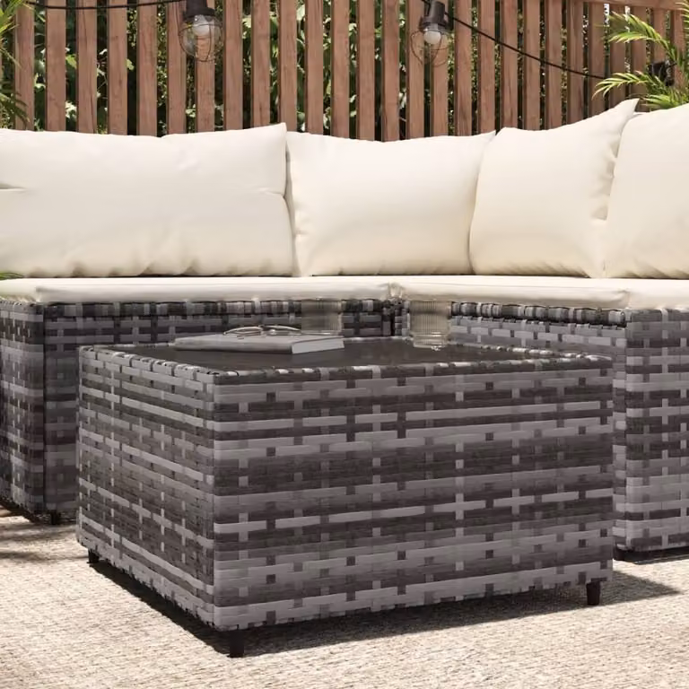 The Living Store Tavolino da giardino quadrato grigio 50x50x30 cm Poly Rattan