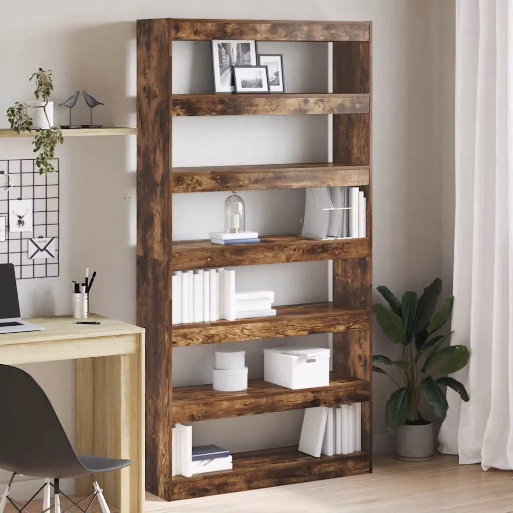 vidaXL Armadio per Libri Moderno in Rovere Fumé con 6 Livelli L 100 cm x P 30 cm x H 198 cm