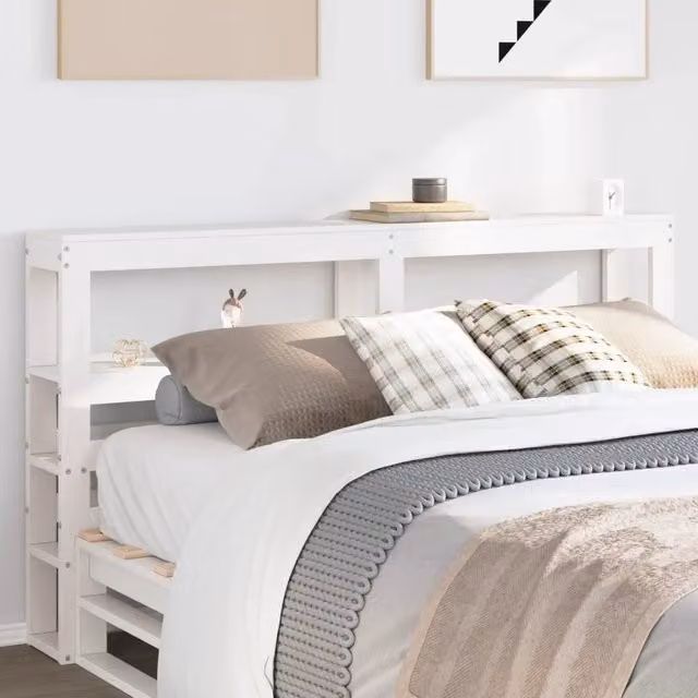 Testiera con ripiani contenitore Design Mania in legno massello di pino bianco per letto 120x200 cm