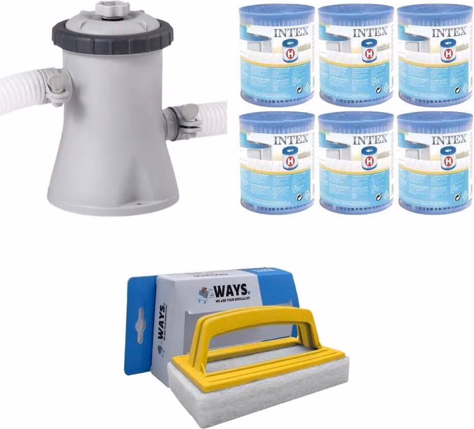 WAYS - Cura della piscina - Pompa filtro 1250 L/u e 6 filtri tipo H & spazzola WAYS