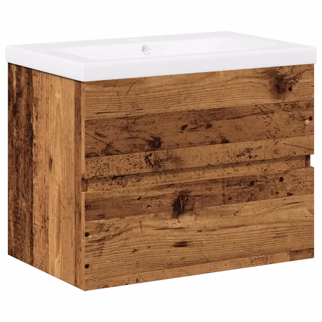 Mobile da bagno sospeso vidaXL in legno e ceramica stile rustico, Bianco e Marrone, L: 60,0 cm, P: 38,5 cm, H: 45,0 cm – 2