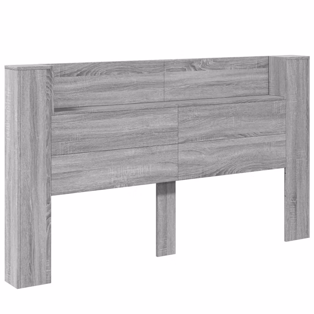 Testiera decorativa moderna vidaXL in legno multistrato grigio con illuminazione integrata e mensola, L 180 x P 16,5 x H 103,5 cm – 2