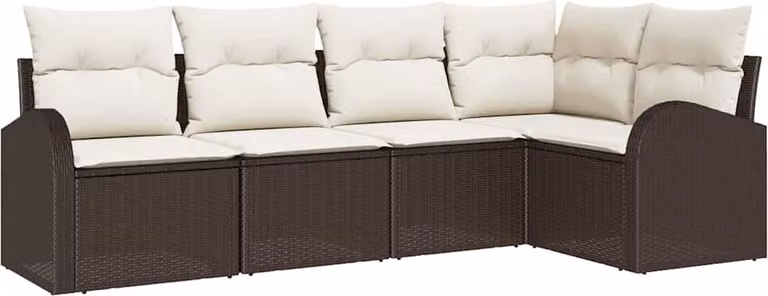 Set Divano da Giardino 5 pcs Marrone e bianco polyrattan