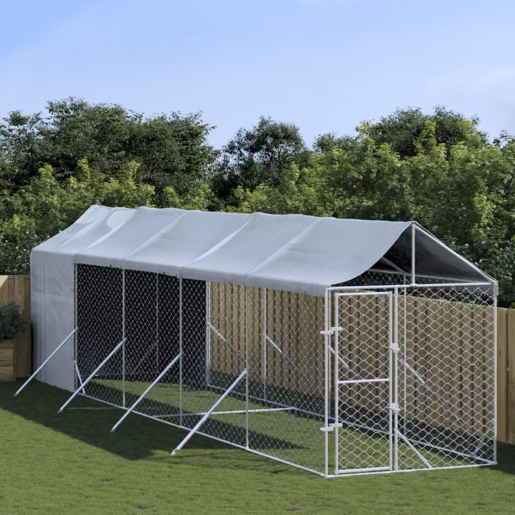 The Living Store Cuccia per cani da esterno con tetto Silver 2x10x2,5 m Acciaio zincato