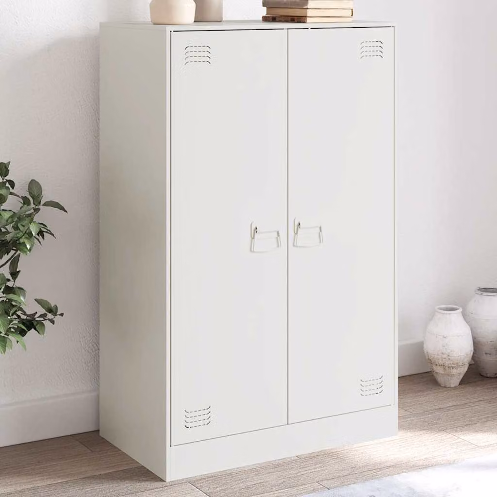 Credenza moderna vidaXL in metallo bianco con ante a battente L: 67 cm, P: 39 cm, H: 107 cm