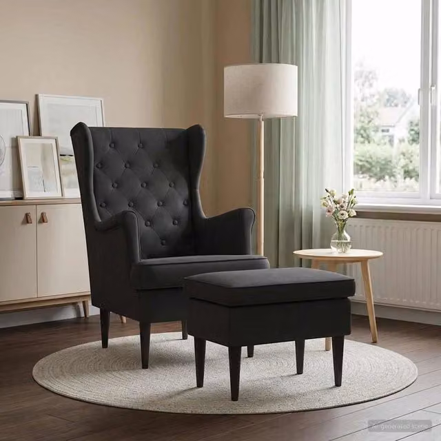Set di Poltrona con Ottoman vidaXL in Velluto Nero per Soggiorno