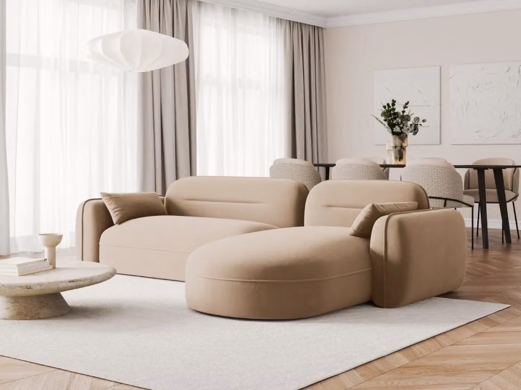 Divano angolare modulare destro Sydney Cosmopolitan Design in velluto sabbia per 4 persone L/P/H: 275 x 140 x 70 cm – 2