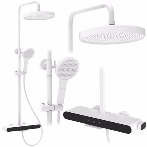 Rea - Set Doccia Farel - Ottone - Bianco - 40 x 15,5 x 128 cm