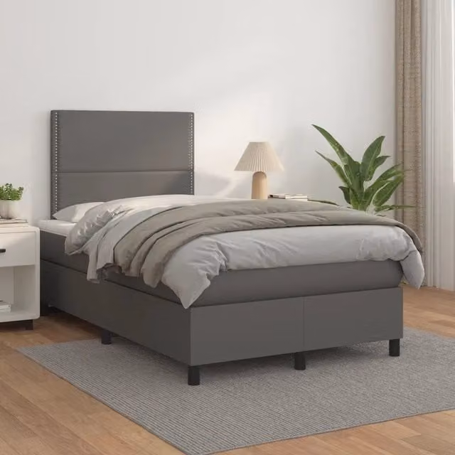 Letto a molle con materasso ibrido vidaXL in similpelle grigia e bianca L/P/H: 200 x 120 x 128 cm – 1
