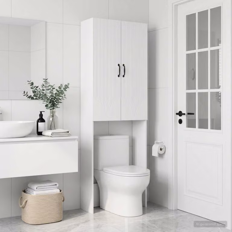 Mobiletto da bagno moderno vidaXL HOORN bianco, L: 66 cm, P: 25,5 cm, H: 190 cm