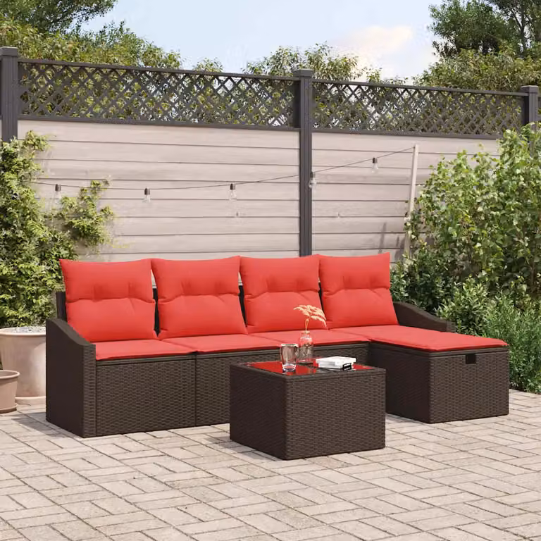 Set di divani con cuscini e contenitore vidaXL in rattan marrone per giardino e terrazza