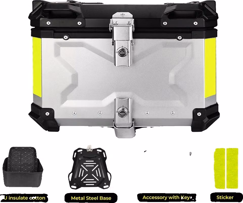 Portapacchi posteriore per moto, alluminio impermeabile, opzioni 45L/55L/65L, 65L X Argento