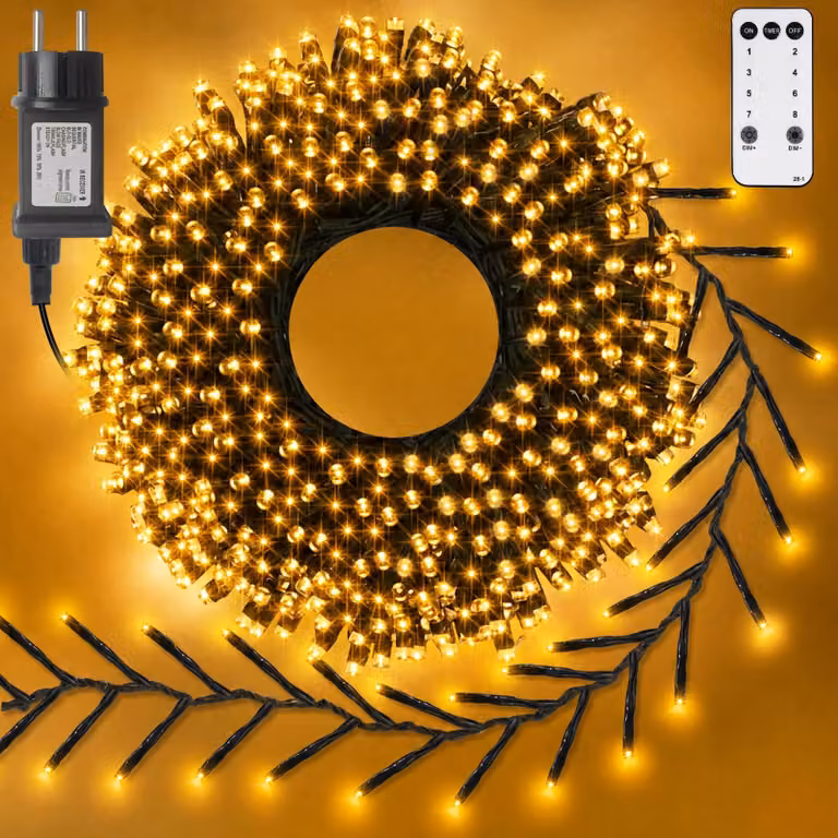 Catena luminosa a LED, 15 metri, 750 LED, luce bianco caldo, grado di protezione IP54