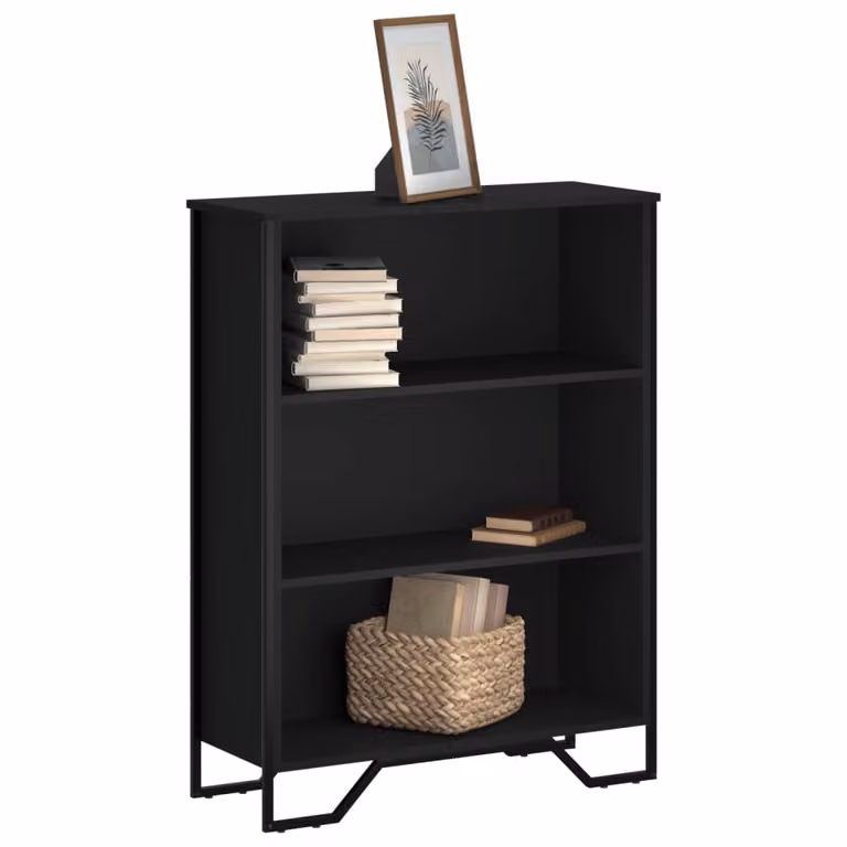Libreria moderna vidaXL nera in legno e metallo con pannello posteriore L: 80 cm, P: 31 cm, H: 106 cm