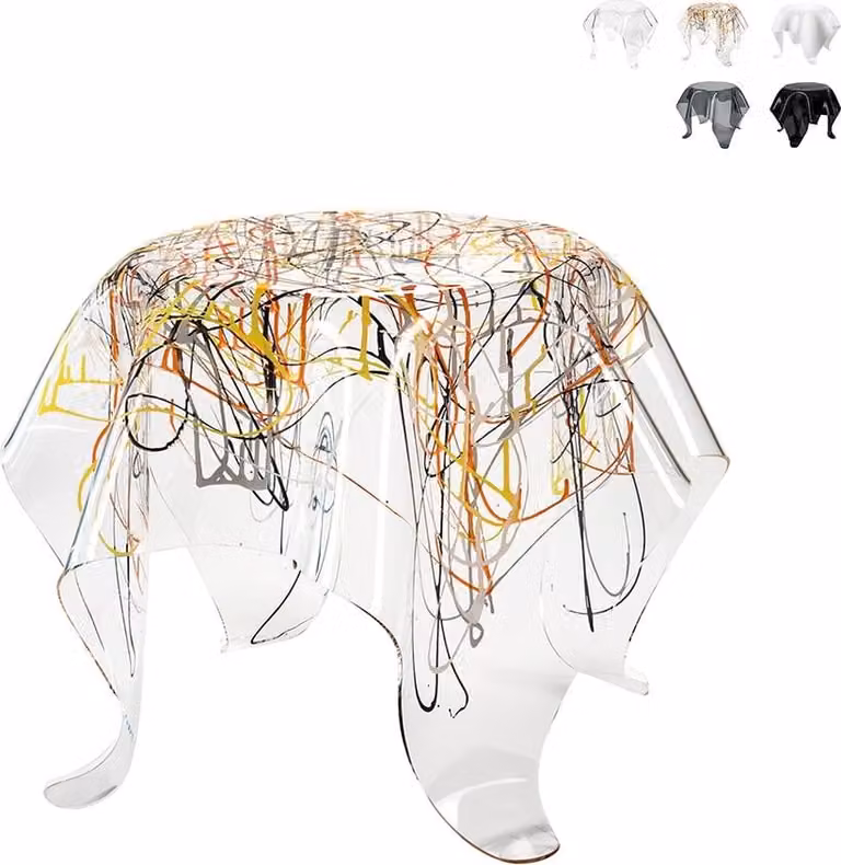 Tavolino basso rotondo da 60 cm in plexiglas trasparente, modello Drappeggi - Trasparente multicolore