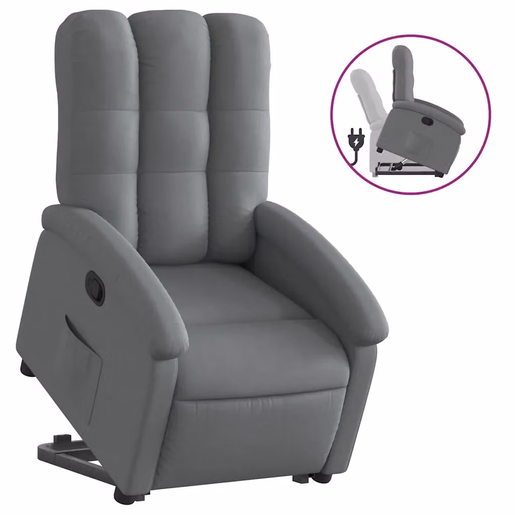 Poltrona Alzapersona Reclinabile con Assistenza Elettrica vidaXL Grigio con Braccioli e Imbottitura in Schiuma – 2