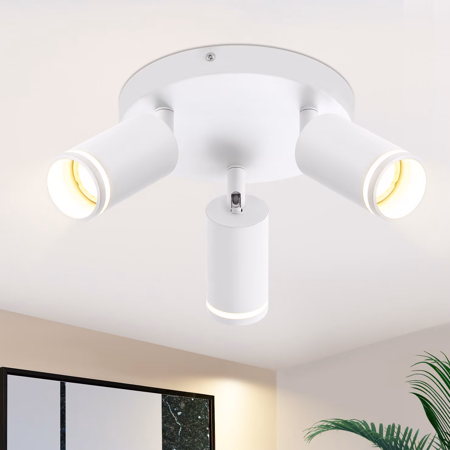 ZMH Plafoniera a LED 3 fiamme spot lampada da soffitto bianca GU10 orientabile faretto da parete spot da soffitto in metallo corridoio cucina camera da letto, senza lampadine