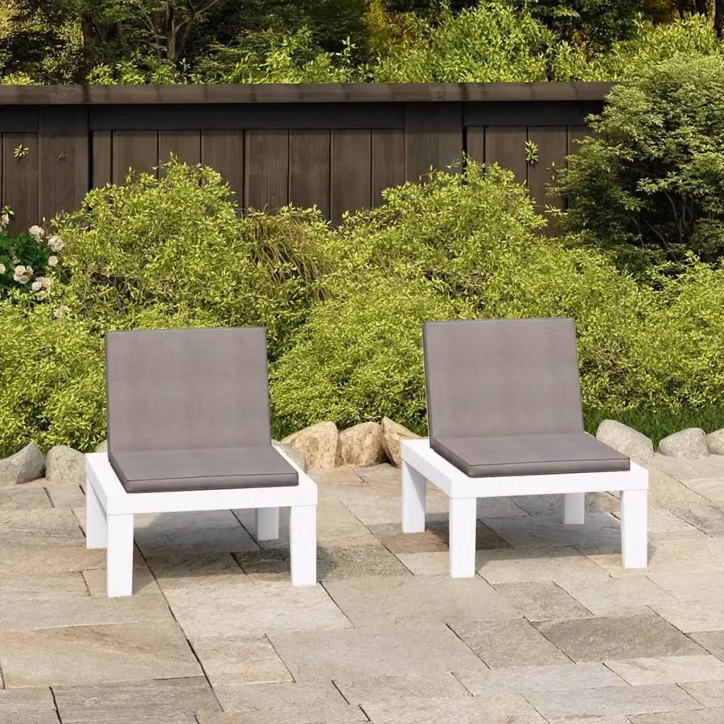 Set di 2 sedie a sdraio da giardino in plastica con cuscini impermeabili bianchi o antracite – 2