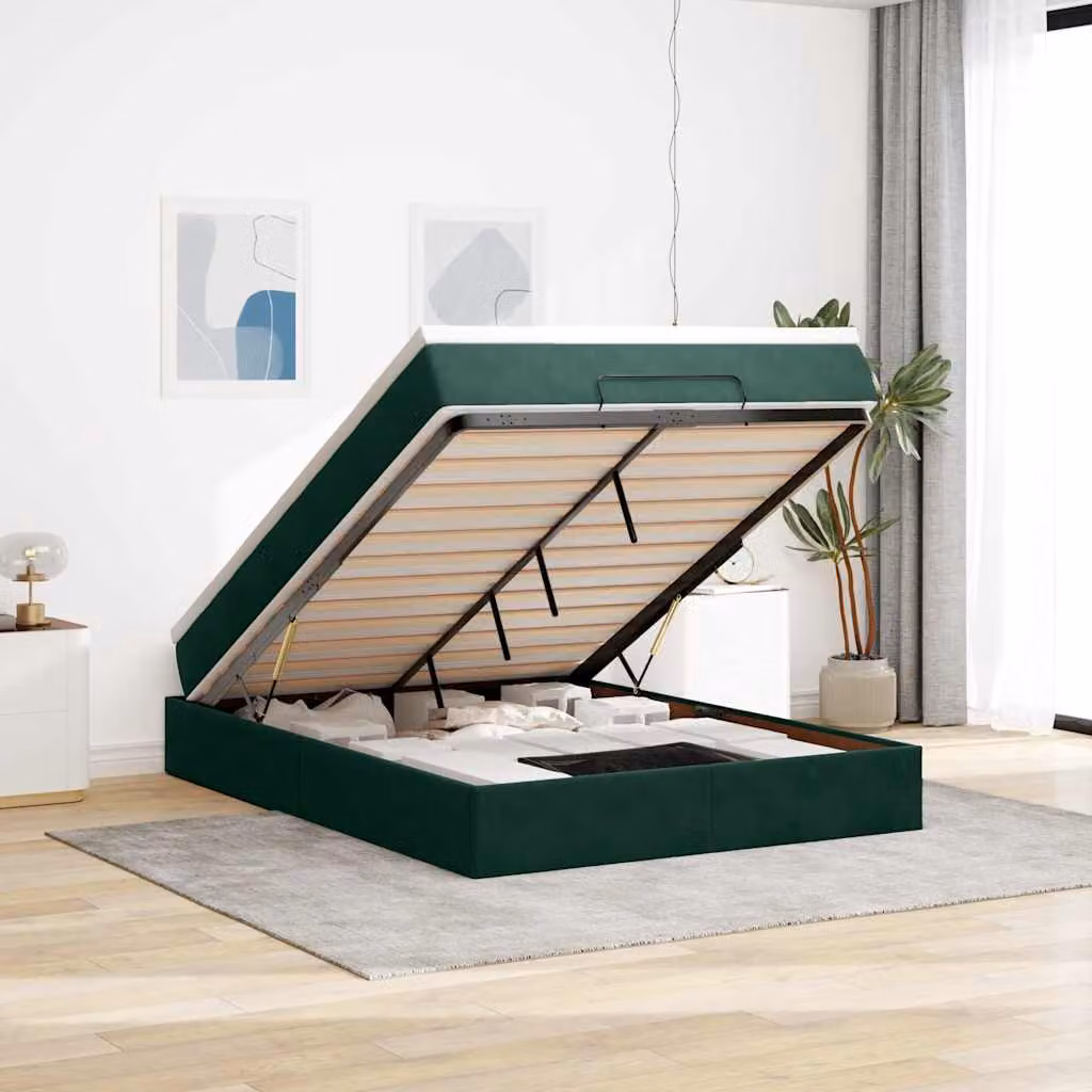vidaXL Struttura Letto con Materasso e Contenitore Lift-Up in Velluto Verde e Bianco L/P/H: 200 x 140 x 76,5 cm – 1
