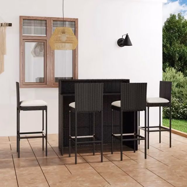 Set da Bar da Giardino 5 pz con Cuscini Nero 3064883