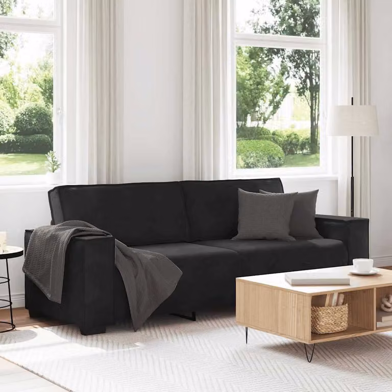 vidaXL Divano a 3 Posti Moderno in Velluto Nero L: 220 cm, P: 78 cm, H: 84 cm
