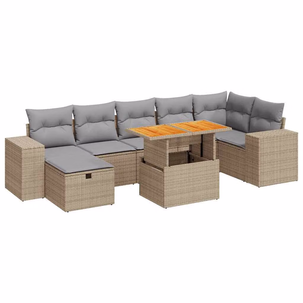 Set Divano da Giardino 5 pz con Cuscini Beige Polyrattan Acacia