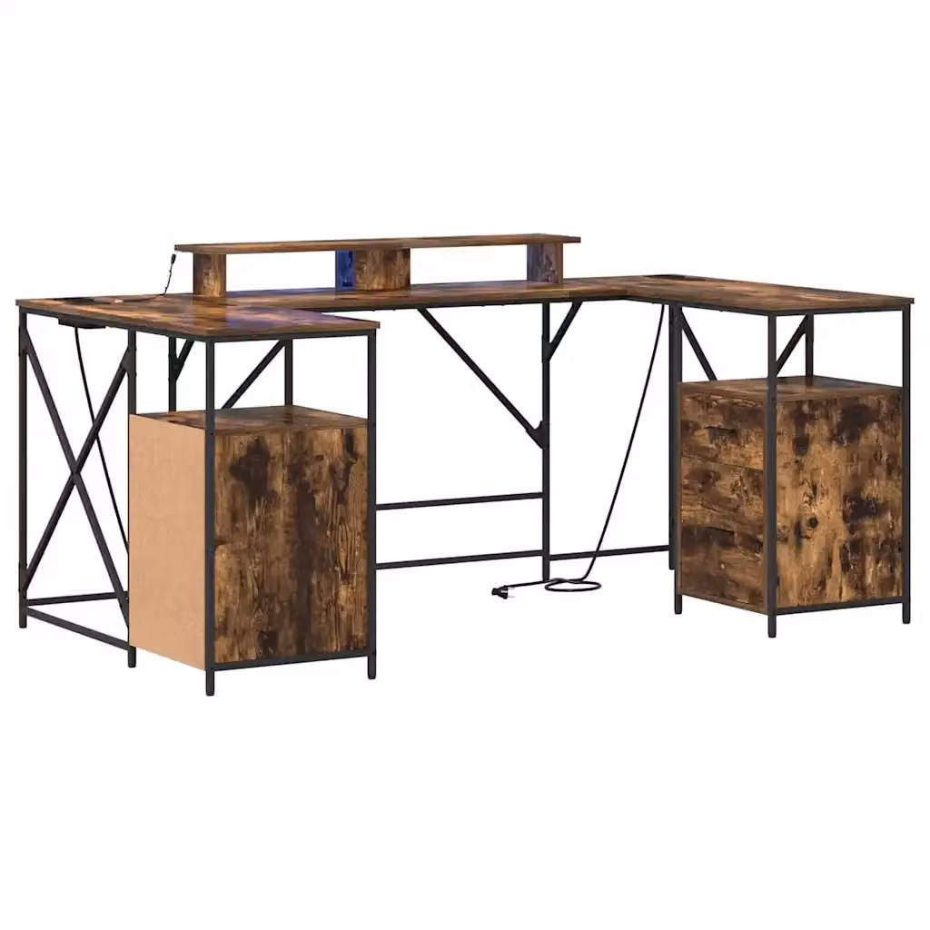 Scrivania da ufficio moderna vidaXL in legno e metallo color rovere fumé, L: 182 cm, P: 101 cm, H: 87,5 cm – 2