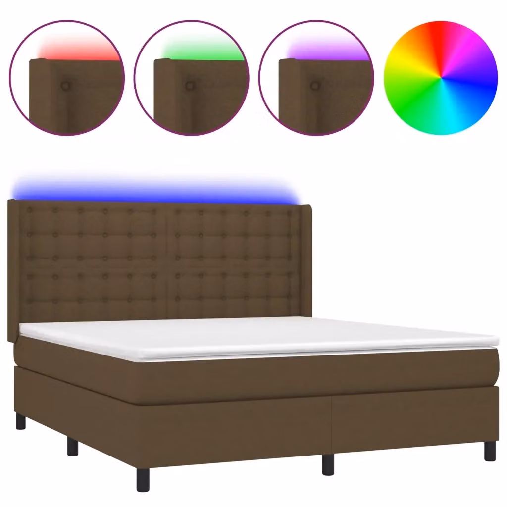 Letto a molle vidaXL con testiera in tessuto, illuminazione LED sottostante e porta USB, Marrone, L/P/H: 180 x 200 x 128 cm – 2