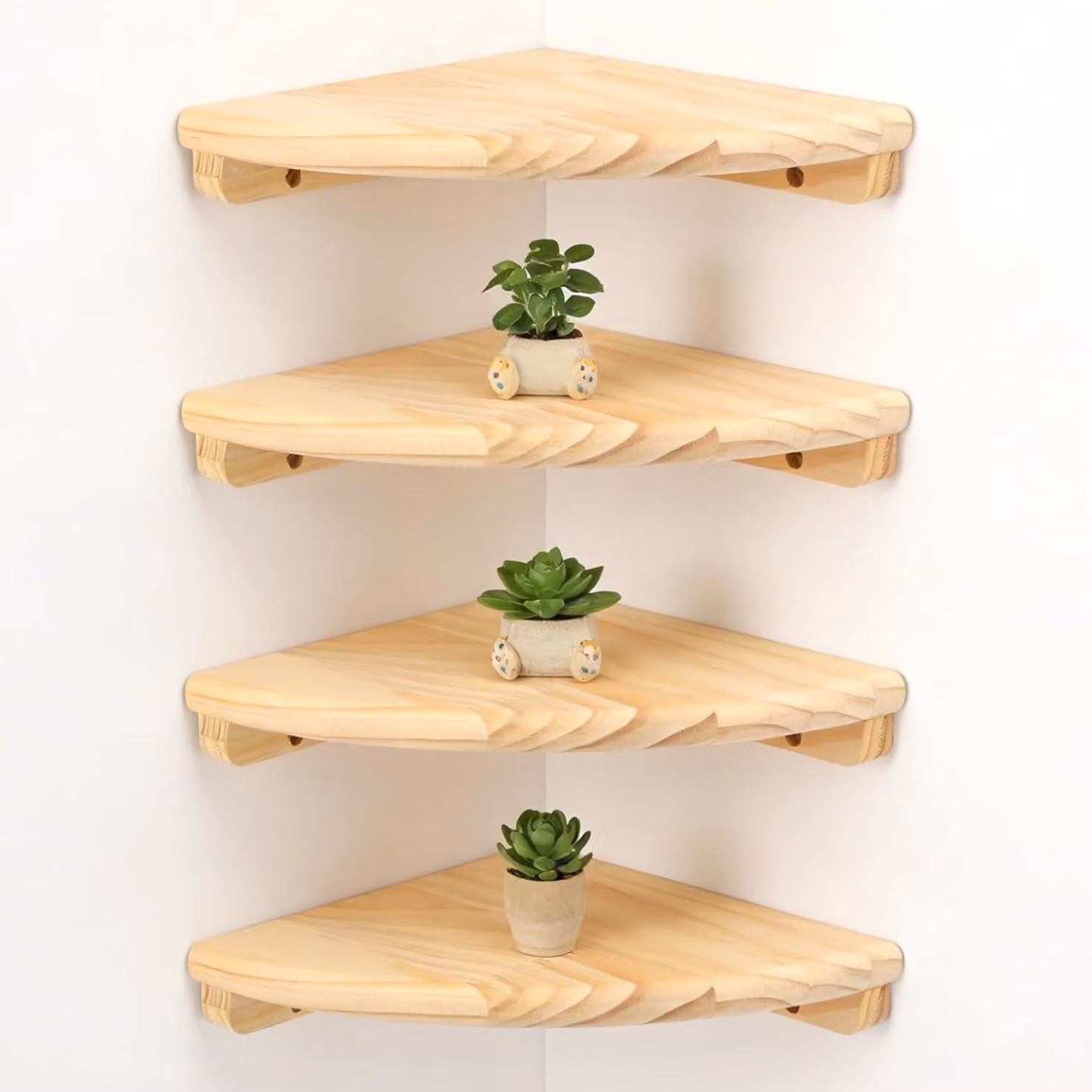 Scaffale angolare in legno massello, 18 cm, composto da 4 elementi, con angoli arrotondati, adatto per soggiorno e cucina