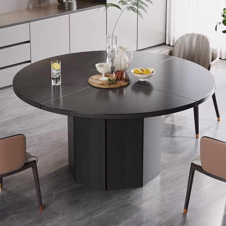 Tavolo rotondo da pranzo, tavolo da cucina per 4-6 persone, diametro 120 cm, colore nero e noce, con base ottagonale