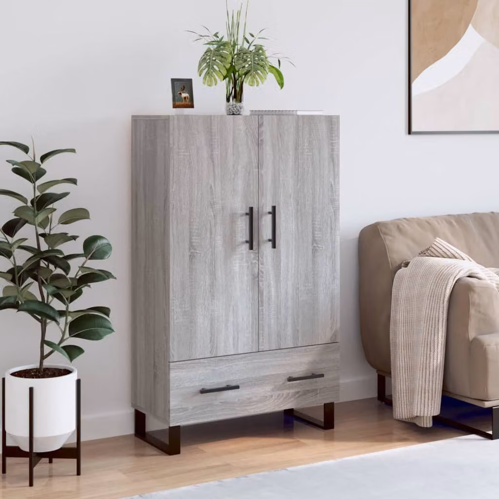 Credenza moderna vidaXL in legno multistrato e metallo, Grigio Sonoma, L: 69,5 cm, P: 31 cm, H: 115 cm