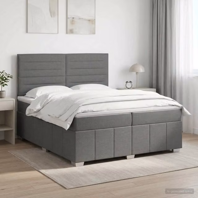 Letto box spring con materasso vidaXL Grigio e Bianco L/P: 200 x 200 cm – 1