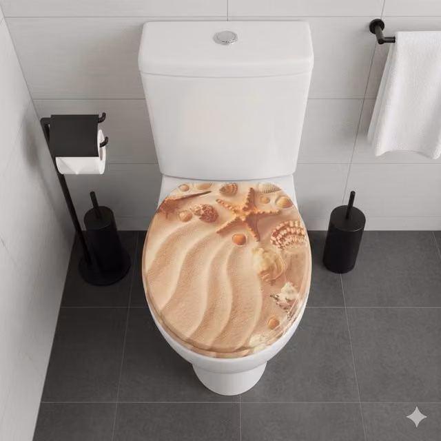Homseat Copriwater Universale in MDF con Chiusura Rallentata Soft Close, Sedile WC Robusto Design Spiaggia Facile da Montare Carico Max 190 kg