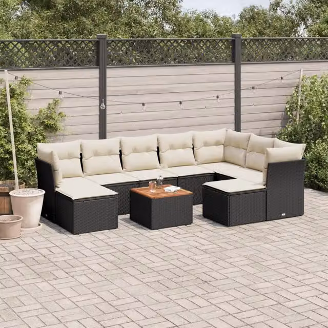 Set Divani da Giardino 10pz con Cuscini in Polyrattan Nero 3223963