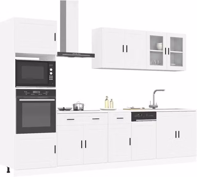 Set di mobili da cucina moderno vidaXL in legno e vetro bianco con ante in vetro e ripiani interni L/P/H: 81,5 x 46,0 x 80,0 cm