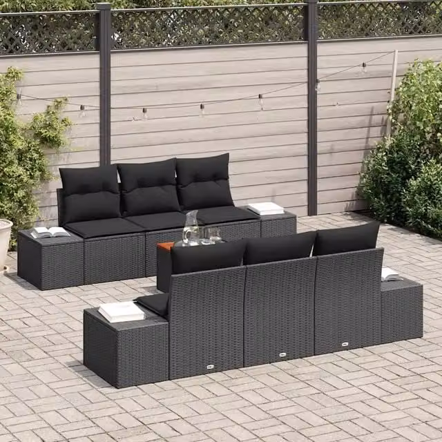 Set Divano da Giardino 7 pz Nero polyrattan 3356574