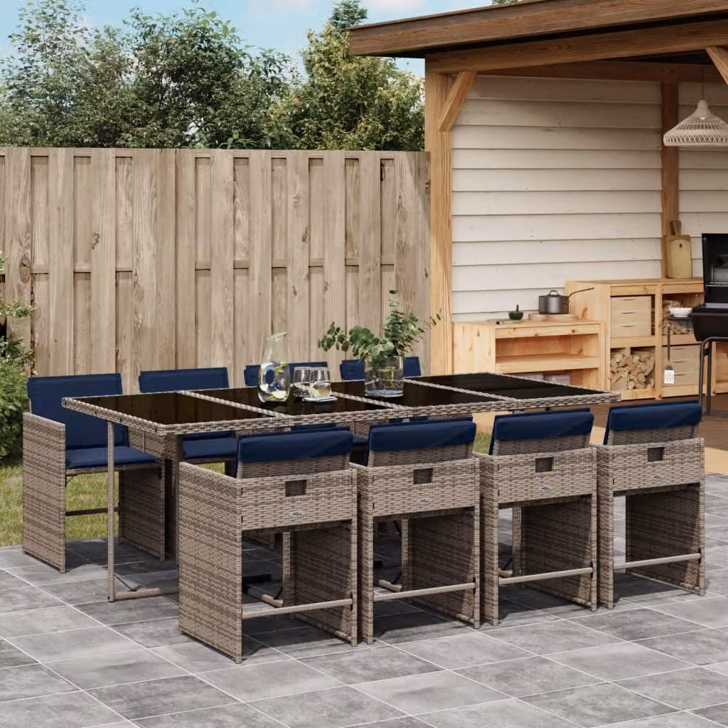 Maison Exclusive - Set da pranzo da giardino da 9 pezzi con cuscini, grigio, polyrattan