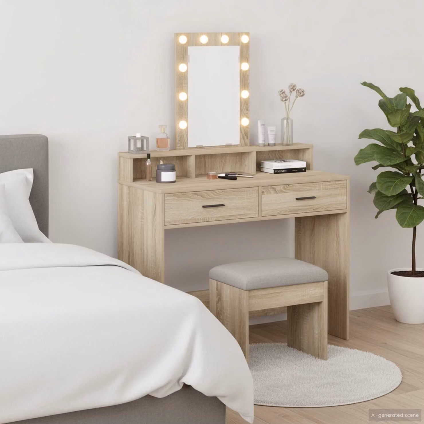 vidaXL Tavolo da Trucco Moderno in Legno MDF Marrone e Beige L: 100 cm, P: 41 cm, H: 140 cm