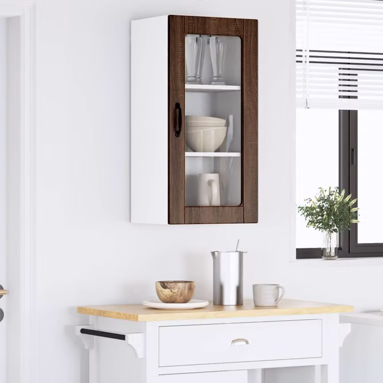 Mobile da parete LUCCA vidaXL in legno e vetro, Rovere Marrone, L: 40 cm, P: 31 cm, H: 80 cm