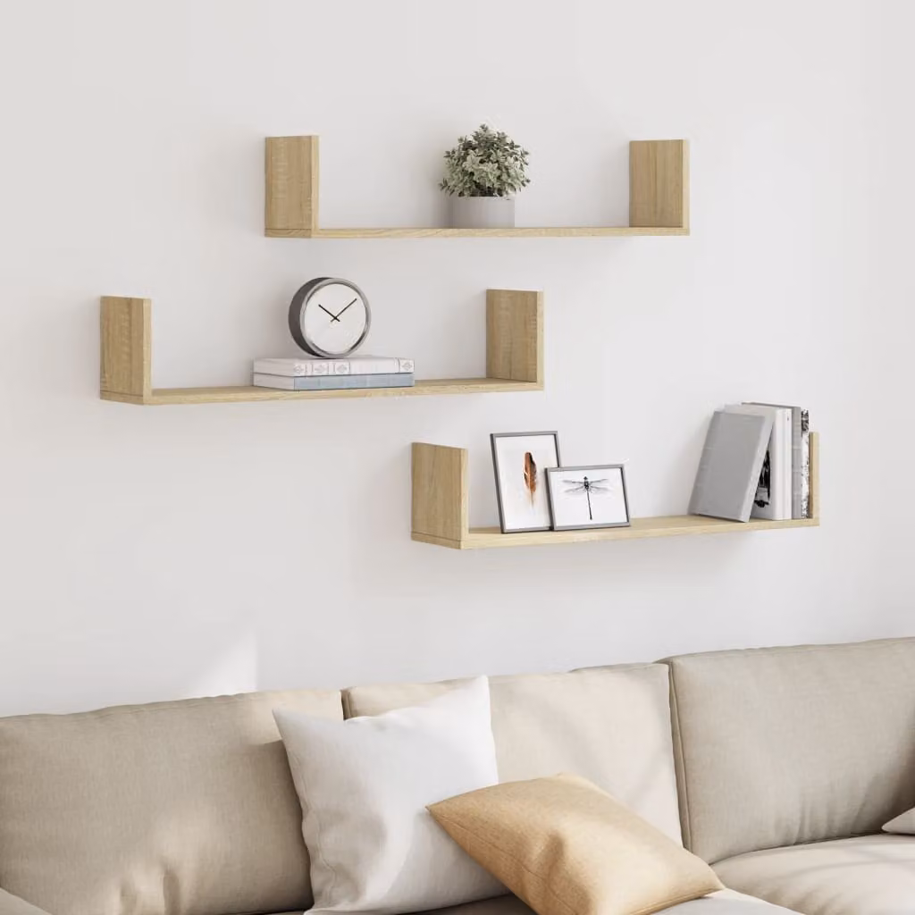 Set di 3 mensole a parete vidaXL in legno Rovere Sonoma, L 80 cm x P 18 cm x H 18 cm