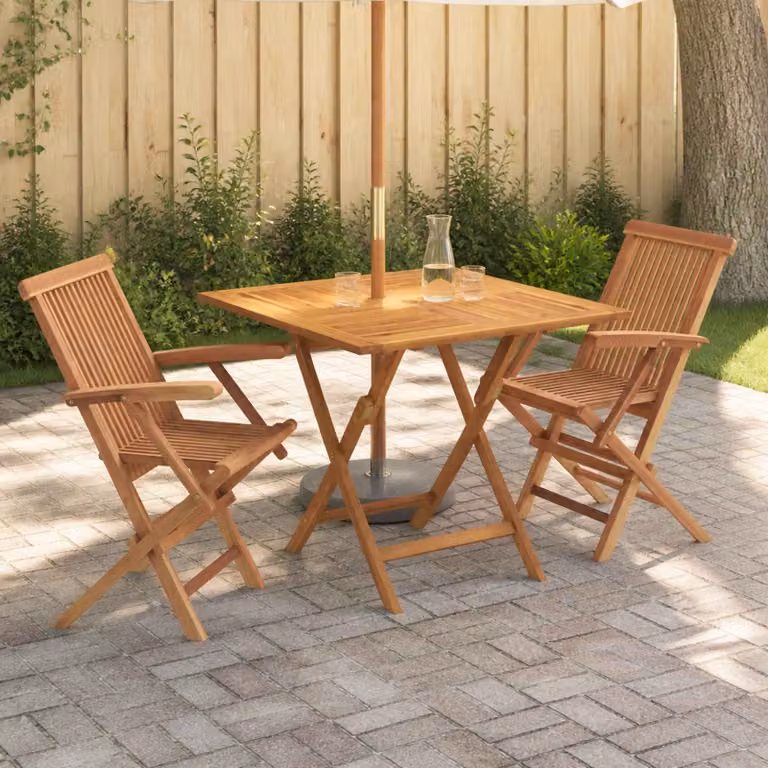 Set Bistro da Giardino Pieghevole vidaXL in Legno di Teak Marrone, 3 Pezzi