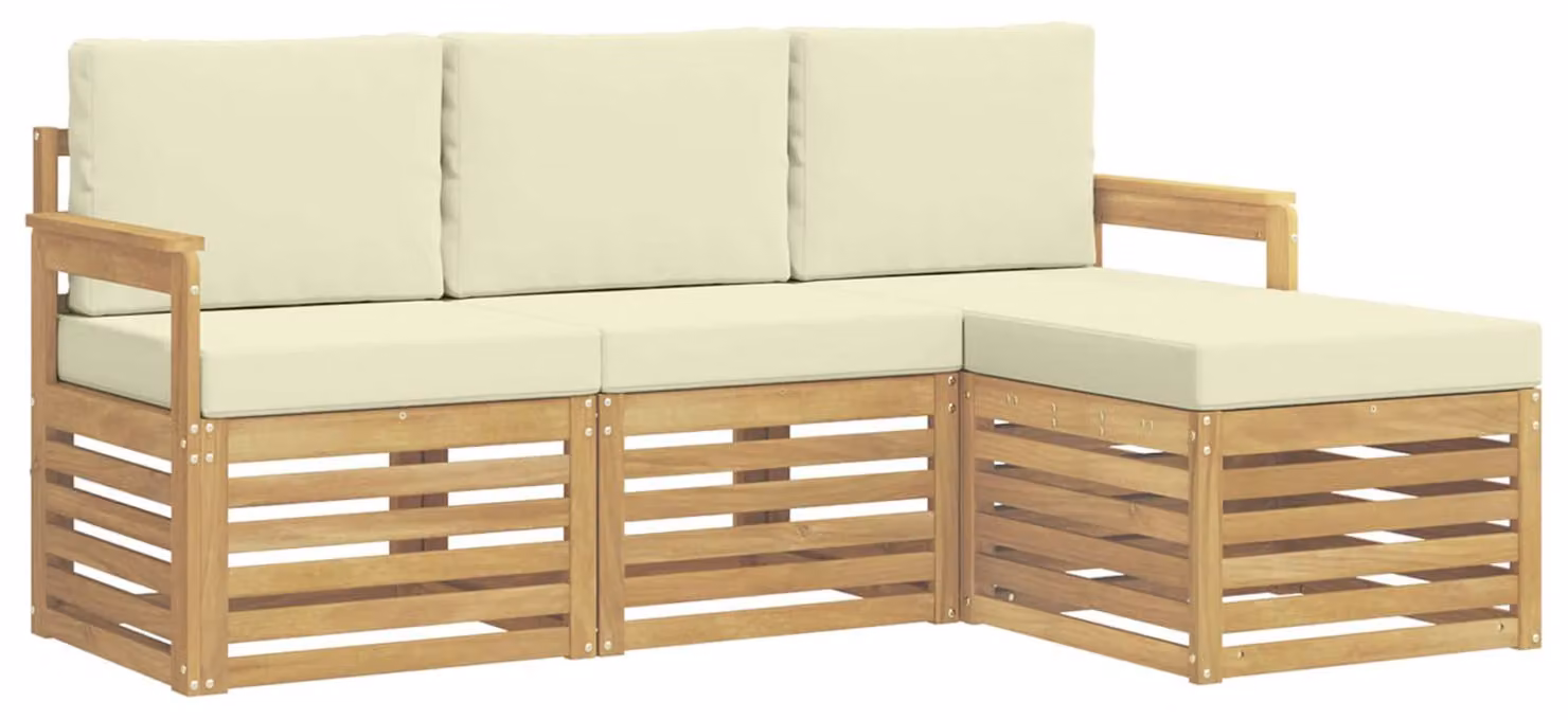 Set di divani da esterno, 4 pezzi, bianco e crema