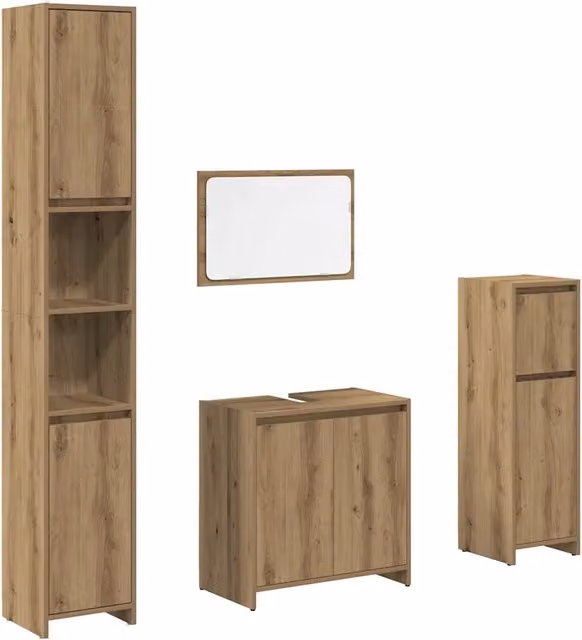 Set Mobili da Bagno | Armadio da bagno 4 pz Rovere Artigianale Legno Multistrato